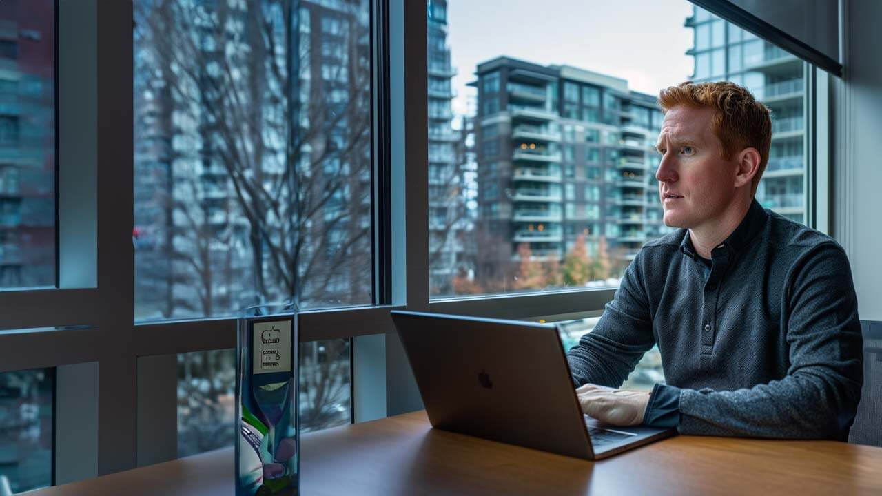 Man working on his laptop at his home office