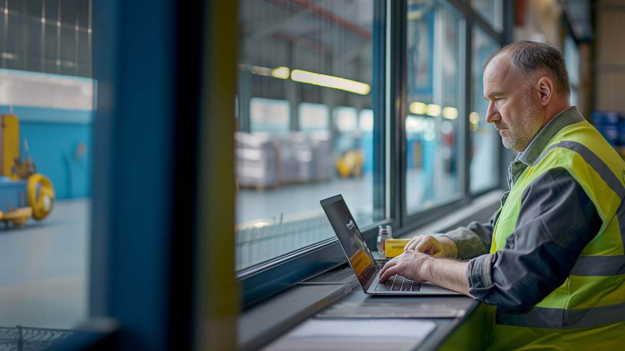 Male doctor working on a medical tablet in a healthcare facility