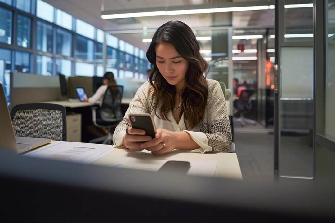 Woman working on a tablet in a modern office